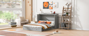 English Elm Queen Murphy Wall Bed Cabinet with Storage Drawer Built-in Power Outlets Usb Ports Gray LP000400AAE