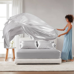 English Elm 4 Luxury Satin Twin Sheet Set - 100% Polyester, Soft Smooth 90g Finish, Deep Pocket Fit & Breathable Comfort LIGHT GREY 11.81 L x 9.84 W x 3.15 H B035P319697