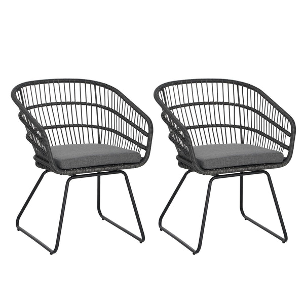English Elm Christopher Knight Home® - TERRY Rattan Patio Chair Set (2) with Cushions, Gray Iron Frame, 300 lb Capacity, Quick Assembly N762P240844E