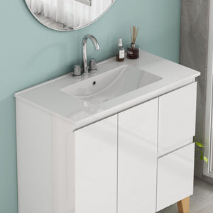 English Elm 36-inch Ceramic Drop-in Bathroom Sink for Vanities with Glazed Minimalist Profile W3151P360959