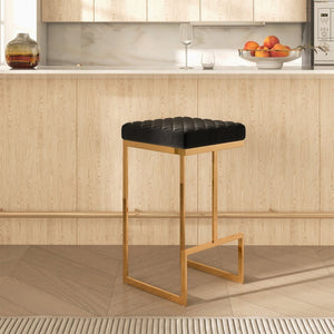 English Elm Joel Mid-century Backless Counter Stool with Tapered Legs and Upholstered Seat B183P231886