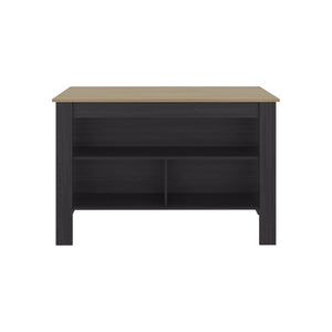 English Elm Ruso Modern Kitchen Island with Three Open Shelves in White and Natural Oak Finish B097P474318