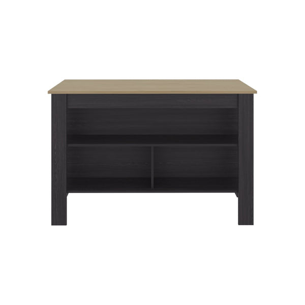 English Elm Ruso Modern Kitchen Island with Three Open Shelves in White and Natural Oak Finish B097P474318