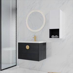 English Elm 28" Wall-Mounted Bathroom Vanity & Ceramic Sink With Side Cabinet, Soft-Close Doors For Modern Homes W999S00329
