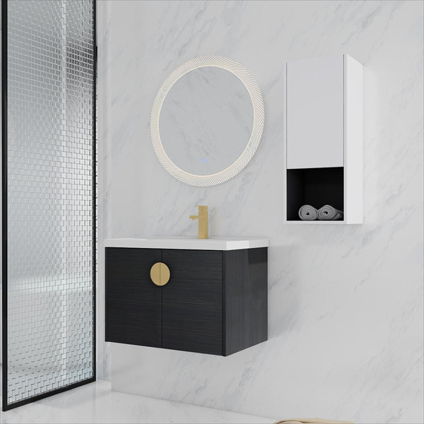 English Elm 28" Wall-Mounted Bathroom Vanity & Ceramic Sink With Side Cabinet, Soft-Close Doors For Modern Homes W999S00329