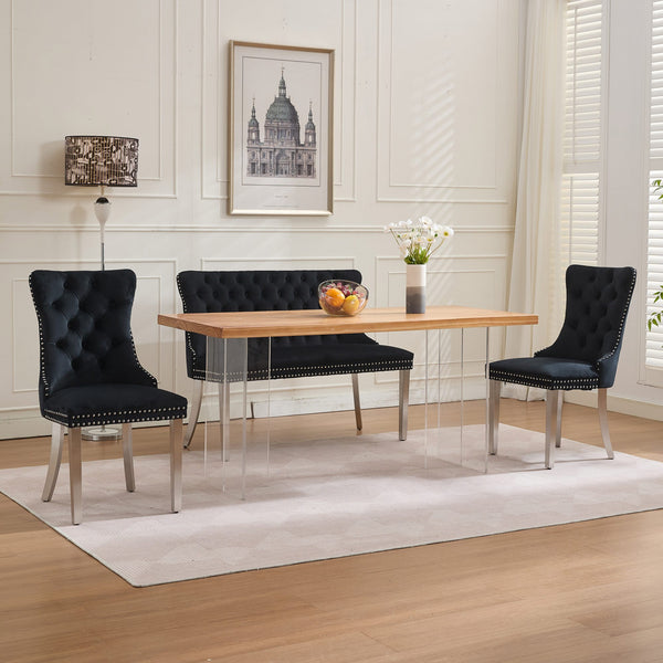 English Elm Velvet Mid-Century Double Dining Loveseat Bench with Hand-Tufted Buttons, Wingback Comfort, Luxe Seating W1143P362521 W1143P362521