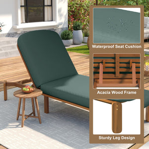 English Elm Outdoor Acacia Wood Chaise Lounge Reclining Patio Chair with Cushion for Poolside N719P445623F