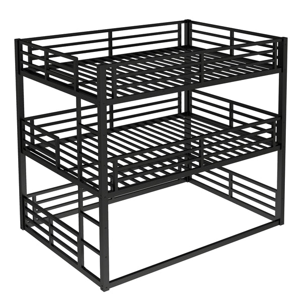 English Elm Full Triple Bunk Bed - Heavy-Duty Metal Frame With Safety Guardrails, Space-Saving Design, Black W1580S00144