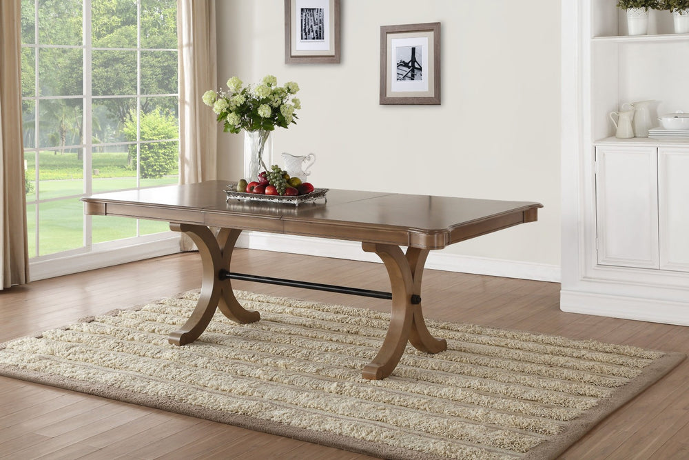 English Elm Harald Gray Oak Extendable Trestle Dining Table for Farmhouse and Transitional Rooms B2726S00582