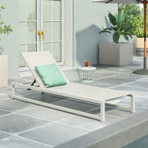 Christopher Knight Home® - Noble House - Modesta Outdoor Aluminum Chaise Lounge With Mesh Seating, White