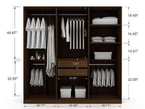 English Elm Gramercy 82" Wardrobe Organizer with Soft-Close Doors, Aluminum Rods, Shelves & Center Drawers Chestnut B365S00003