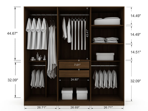 English Elm Gramercy 82" Wardrobe Organizer with Soft-Close Doors, Aluminum Rods, Shelves & Center Drawers Chestnut B365S00003