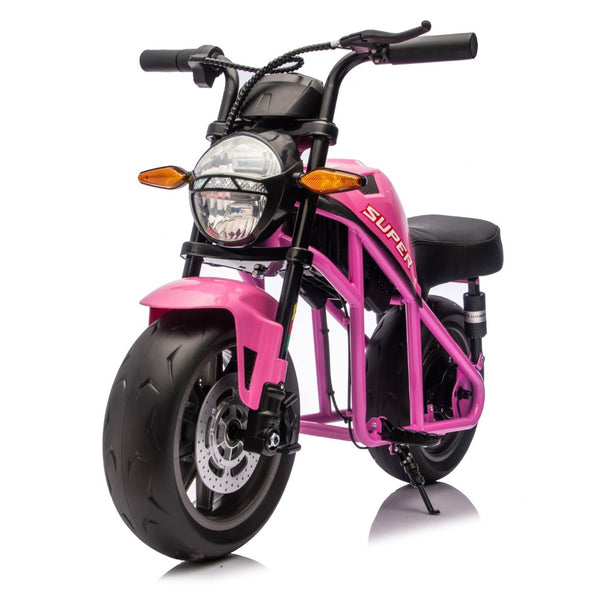 English Elm 24v300w Kids Electric Muscle Motorcycle with Dual Suspension Wide Eva Tires and Twist Throttle Pink W1578P382508