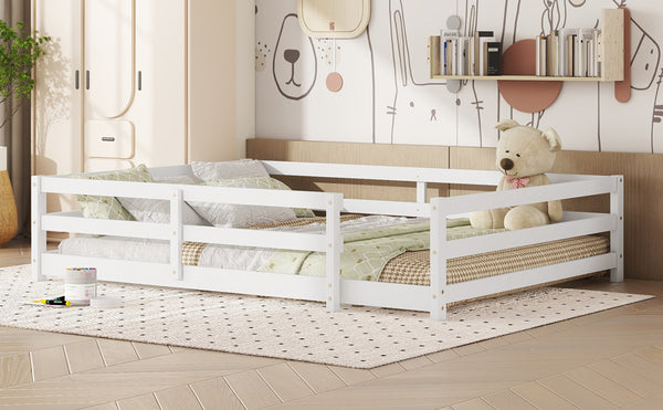 English Elm Full Full Size Montessori Floor Bed in Natural Pine for Kids — Low-Profile, Sturdy, Easy Assembly, Safe Design White W1820P331921