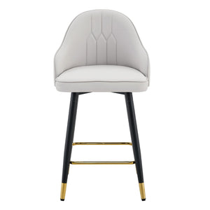 English Elm Set of 2 Pu Leather Barstools with Gold Footrest Curved Back for Kitchen Island Black,Light Gray W1151P383771