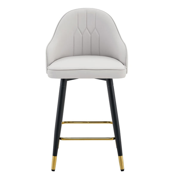 English Elm Set of 2 Pu Leather Barstools with Gold Footrest Curved Back for Kitchen Island Black,Light Gray W1151P383771
