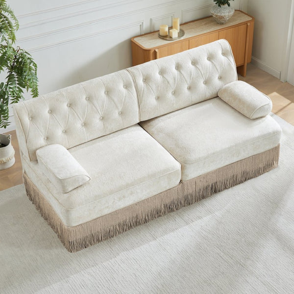 English Elm Soft Fleece Chesterfield Sectional Sofa Tufted Modular Design with Tassel Fringe Skirt W714S01680