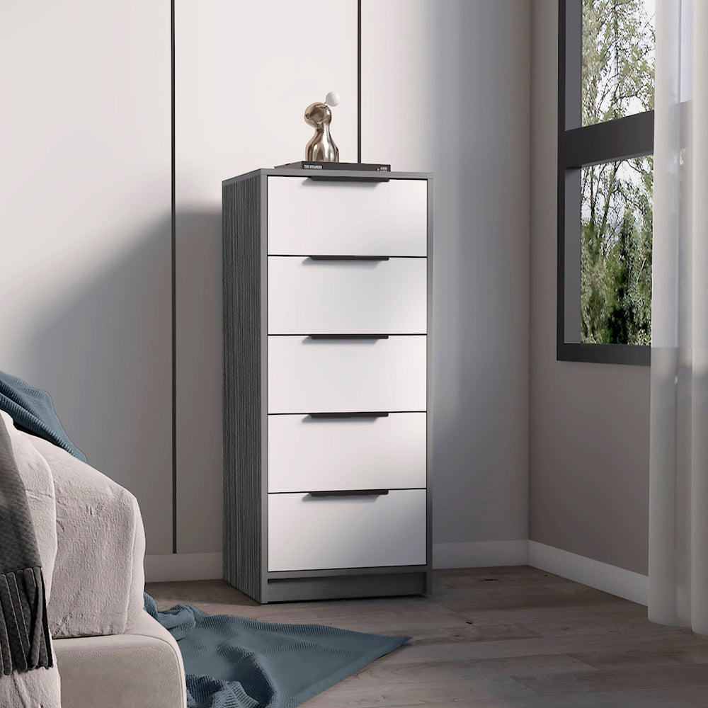 English Elm White 5-Drawer Rectangle Dresser — Bright White Manufactured Wood Storage Chest for Organized Living Spaces B06280498