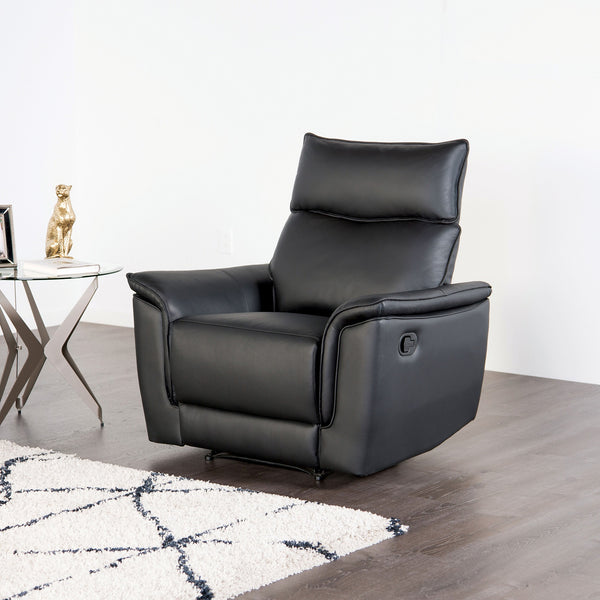English Elm Black Leather‑Match Recliner Chair with Flared Padded Arms and Welt Trim — Stylish Comfort for Living Room Black 40 L x 31 W x 27 H B2741P387104