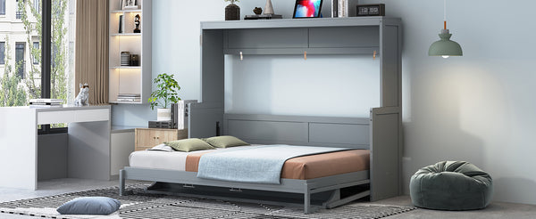 English Elm Full Size Murphy Bed With Hydraulic Lift & Integrated Desk For Space-Saving Comfort And Style N820S10032E