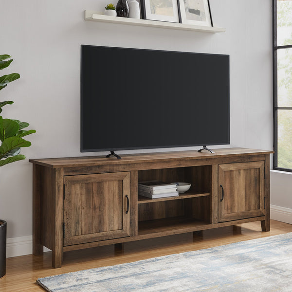 English Elm Walker Edison - Modern Farmhouse 2-Door Grooved 70" TV Stand Rustic Oak – Adjustable Shelves, Cord Management, Durable MDF B185P169352