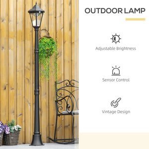 English Elm Outsunny 77" Solar Lamp Post Light with PIR Motion Sensor, Vintage Aluminum Outdoor Pathway Lamp Black W2225P200416