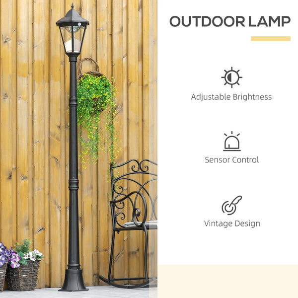 English Elm Outsunny 77" Solar Lamp Post Light with PIR Motion Sensor, Vintage Aluminum Outdoor Pathway Lamp Black W2225P200416