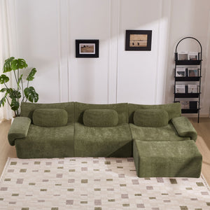 English Elm Modular Chenille Deep Seat Sectional Sofa with Bamboo Frame for Living Room Lounge Green W1829S00069