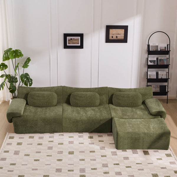 English Elm Modular Chenille Deep Seat Sectional Sofa with Bamboo Frame for Living Room Lounge Green W1829S00069
