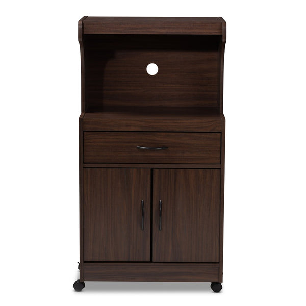 Baxton Studio Baxton Studio Tannis Modern Kitchen Cabinet with Smart Storage and Easy Mobility for Contemporary Spaces Walnut WS883150-Dark Walnut