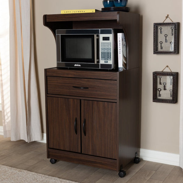 Baxton Studio Baxton Studio Tannis Modern Kitchen Cabinet with Smart Storage and Easy Mobility for Contemporary Spaces Walnut WS883150-Dark Walnut
