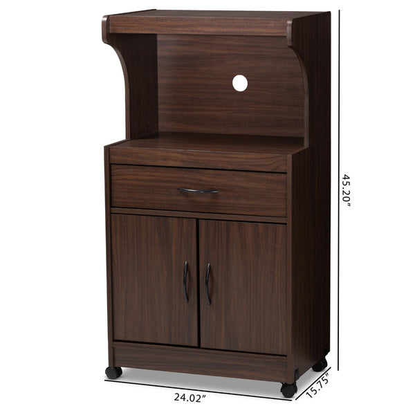 Baxton Studio Baxton Studio Tannis Modern Kitchen Cabinet with Smart Storage and Easy Mobility for Contemporary Spaces Walnut WS883150-Dark Walnut
