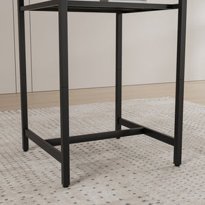 English Elm Bar bar table set with 2 rustic brown stools and backrests, sturdy iron & particleboard, 300/350lbs capacity W57868881