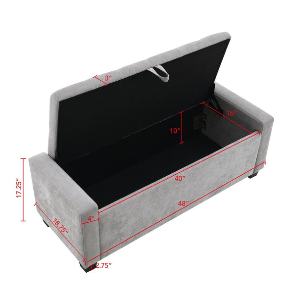 English Elm 48" Tufted Chenille Storage Bench Diamond Stitched Lift Top Seat for Bedroom Entryway Light Grey W2671P386666