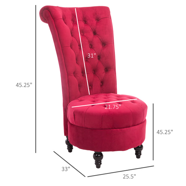 English Elm HOMCOM Velvet Chesterfield High Back Accent Chair, Tufted Armless Design, Plush Foam Seat, Crimson Elegance W2225P229639
