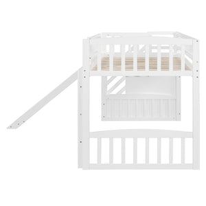 English Elm Stairway Twin Loft Bed with Storage Staircase Slide and Guardrails for Kids White LT000515AAK-1
