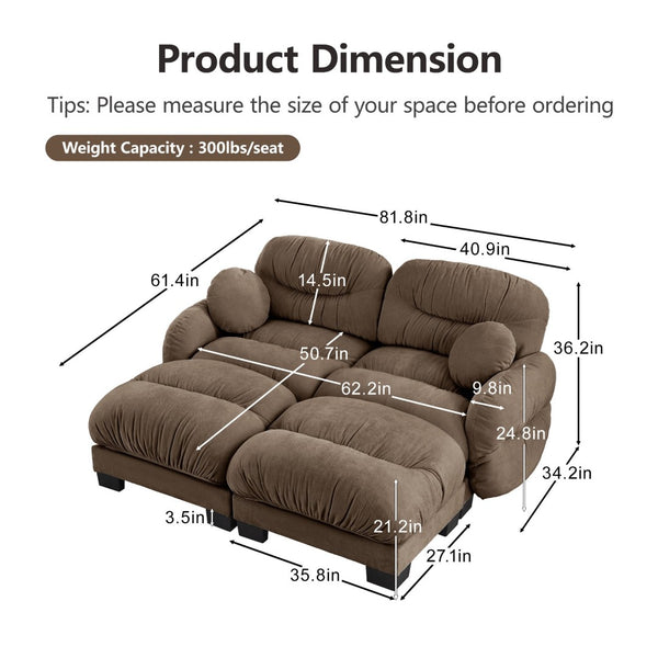 English Elm Teddy Fleece Modular Cloud Sofa with Curved Silhouette Ottomans and Lumbar Pillows Brown W5656S00057