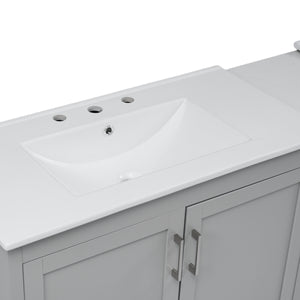 English Elm Christopher Knight Home® - 84" Double-Sink Bathroom Vanity with Quartz Countertop, Adjustable Shelves, Soft-Close Drawers & Silver Handles Gray N817P286004G