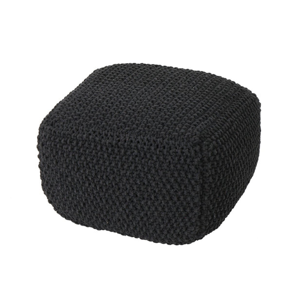English Elm Hollis Chunky Knit Cotton Cube Pouf Handcrafted Footrest for Living Room or Bedroom 62659.00DGRY