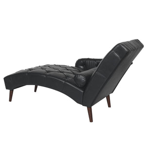 English Elm Chaise Lounge Chair Tufted Pu Leather Upholstered Accent Seat for Bedroom Living Room Black W680P415491