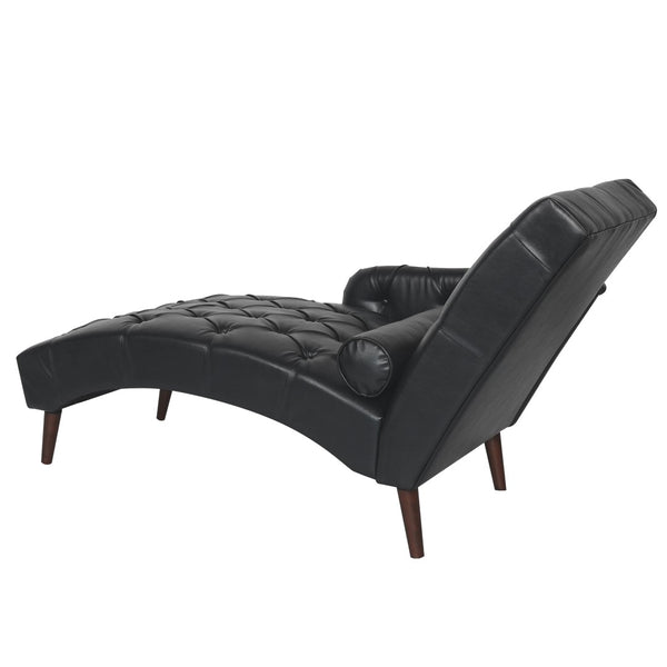 English Elm Chaise Lounge Chair Tufted Pu Leather Upholstered Accent Seat for Bedroom Living Room Black W680P415491