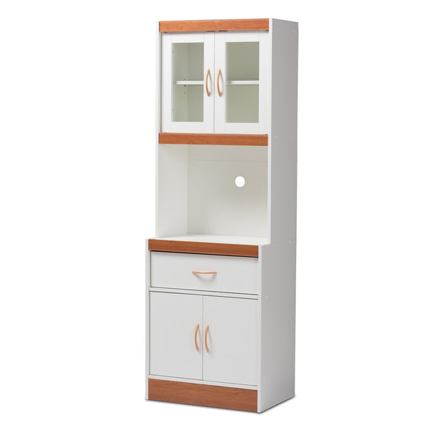 Baxton Studio Baxton Modern Kitchen Hutch with Two-Tone White and Cherry Finish, Glass Doors & Smart Storage Solutions WS883200-White/Cherry