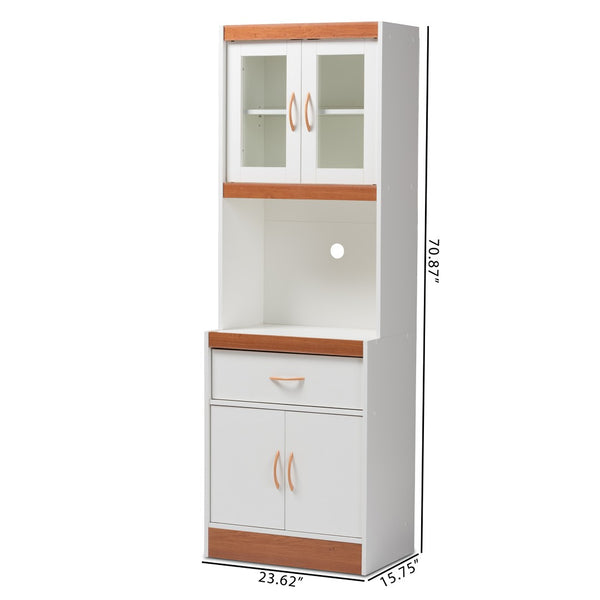 Baxton Studio Baxton Modern Kitchen Hutch with Two-Tone White and Cherry Finish, Glass Doors & Smart Storage Solutions WS883200-White/Cherry