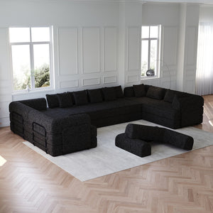 English Elm 78.7-Inch Convertible Sleeper Sofa Bed - Chenille Folding Couch With Pillow, Side Pocket & No Assembly W834S00534