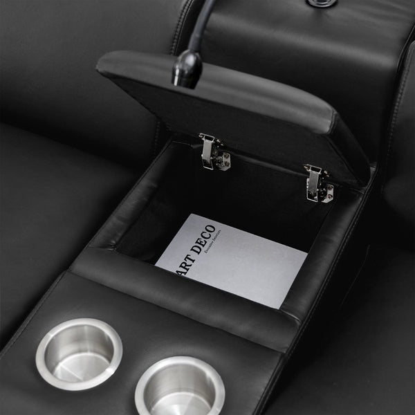 English Elm 5-seater Air Leather Power Reclining Sectional with Led Bluetooth Subwoofer and Lift Cabinet Black W1191S00121