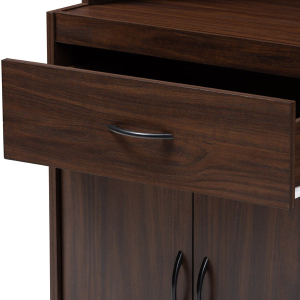 Baxton Studio Baxton Studio Laurana Modern Dark Walnut Hutch - Stylish Storage & Microwave Compartment For Kitchen WS883200-Dark Walnut