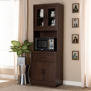 Baxton Studio Baxton Studio Laurana Modern Dark Walnut Hutch - Stylish Storage & Microwave Compartment For Kitchen WS883200-Dark Walnut