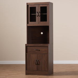 Baxton Studio Baxton Studio Laurana Modern Dark Walnut Hutch - Stylish Storage & Microwave Compartment For Kitchen WS883200-Dark Walnut