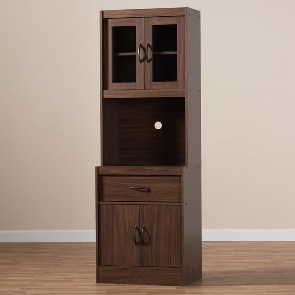 Baxton Studio Baxton Studio Laurana Modern Dark Walnut Hutch - Stylish Storage & Microwave Compartment For Kitchen WS883200-Dark Walnut