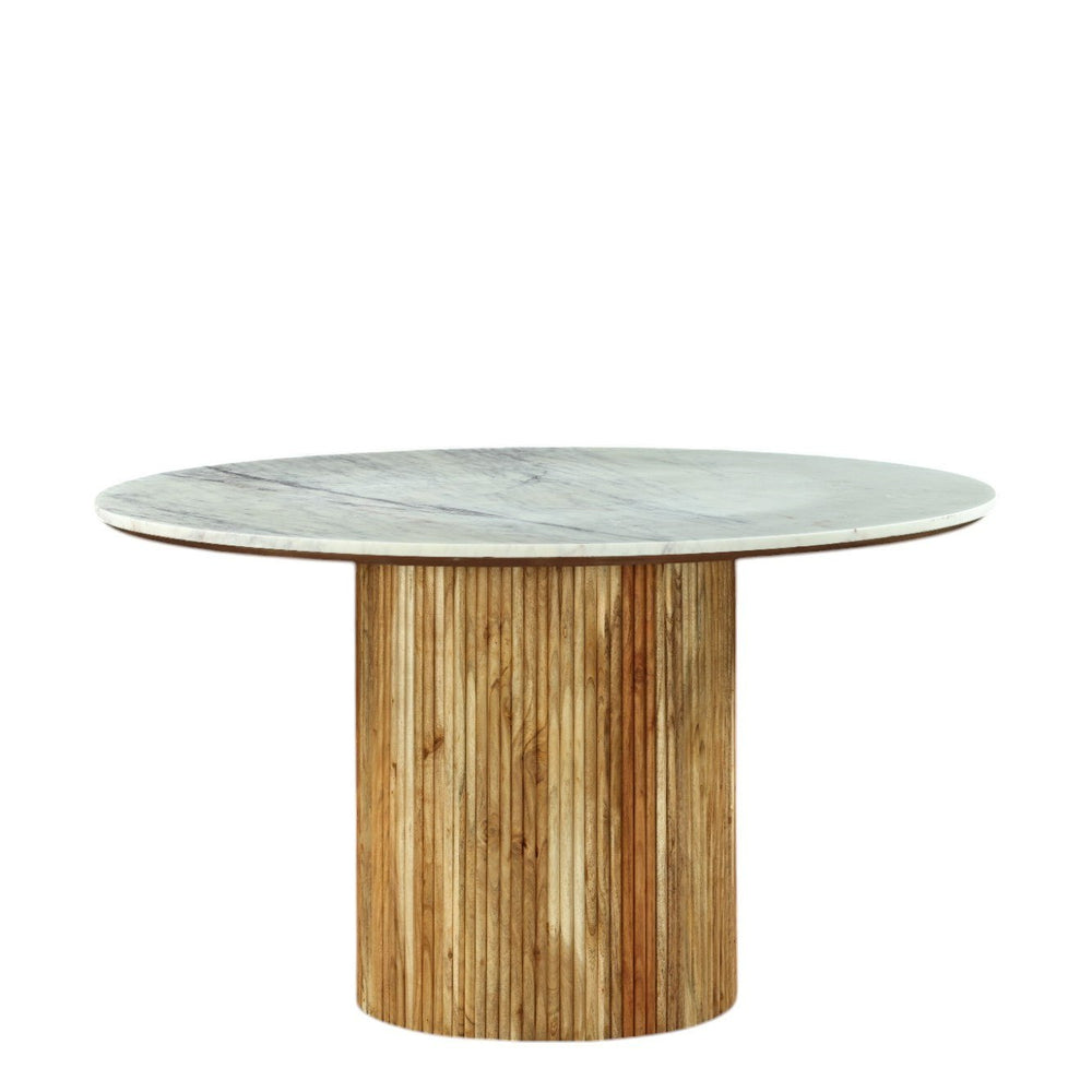 Vig Furniture Modrest Shirley - Elegant Round Dining Table With White Marble Top & Acacia Wood Base From India White  Vgnr-ni90125